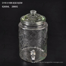 Hot Selling 6.5L Glas Getränkebecher mit Hahn / Big Saft Jar mit Clip Deckel